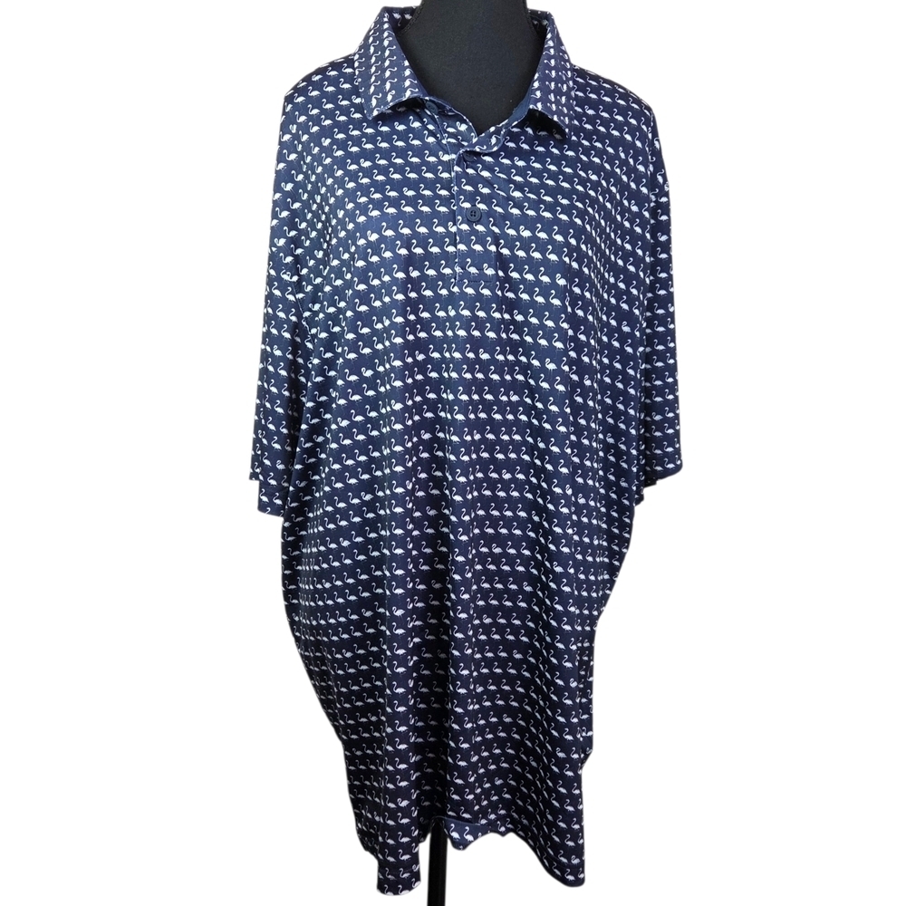 Puma Navy Blue Polo Gold Shirt With White Flamingo Pattern Size XXL